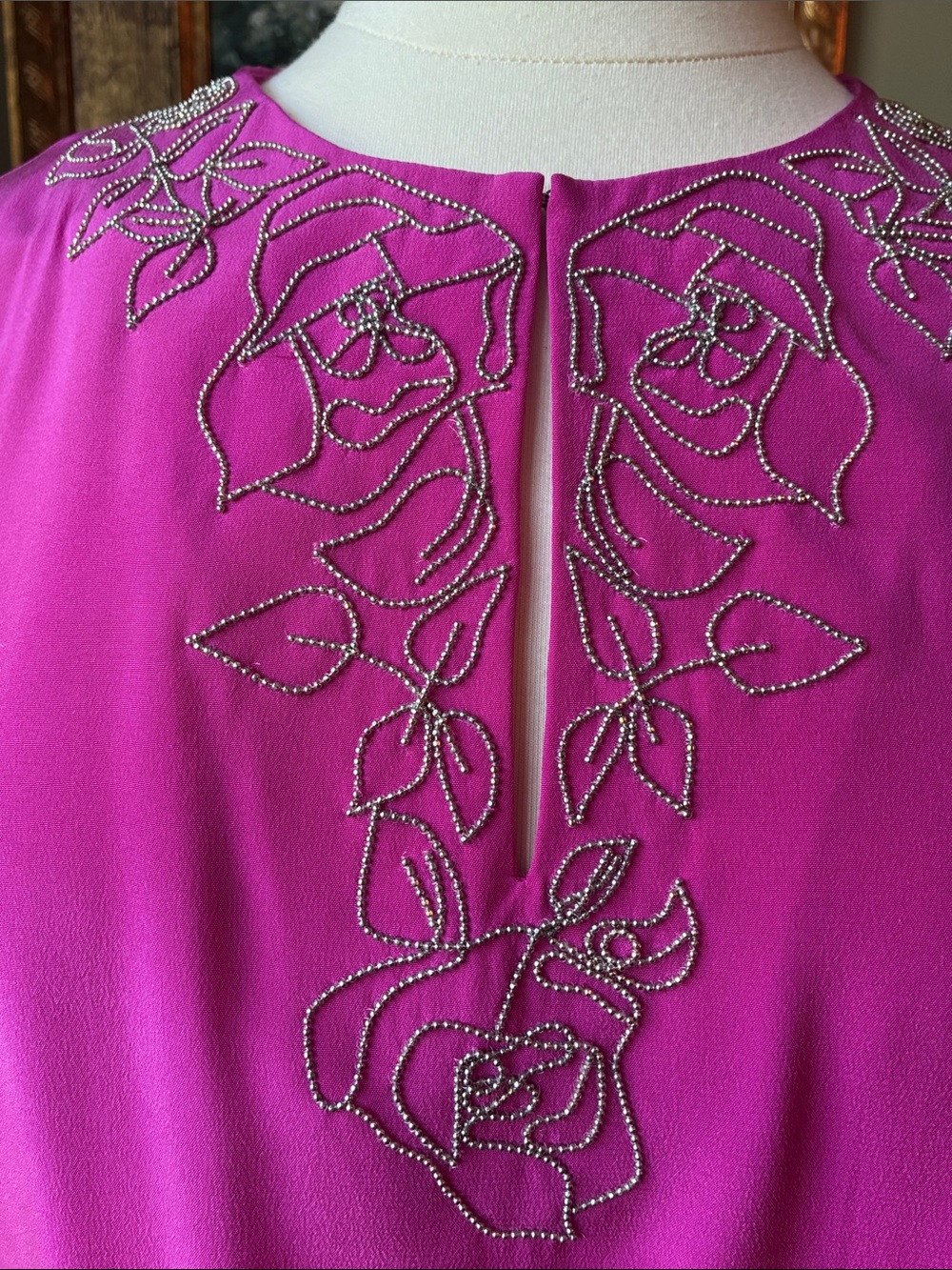 Anne Klein Silk Vibrant Hot Pink Embroidered Tunic Size Medium - Picture 4 of 8